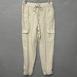 Nicole Miller Pants Women's M 100% Linen Cargo Joggers Elastic Waist Lightweight